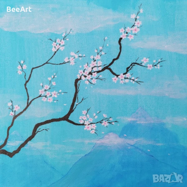 Ръчно рисувана картина "Синя пролет" 🩵, снимка 1