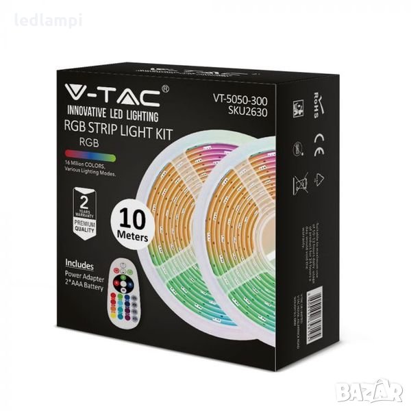 LED Лента Комплект RGB 5050 30/m Невлагагозащитена 10метра, снимка 1