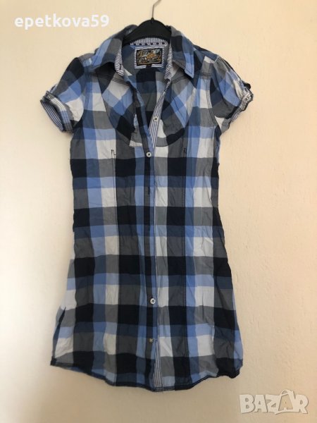 Дамска дълга карирана риза с къс ръкав в размер XS, снимка 1