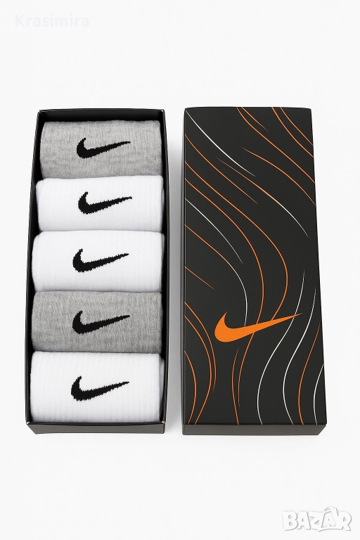 Nike чорапи – комплект 5 чифта (бяло + сиво), унисекс, снимка 1