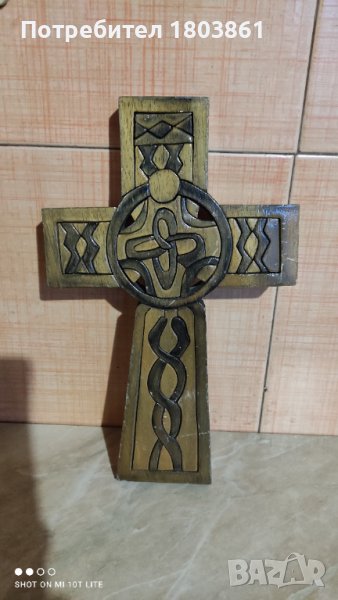 Стар ръчно изработен дървен голям ирландски кръст, снимка 1