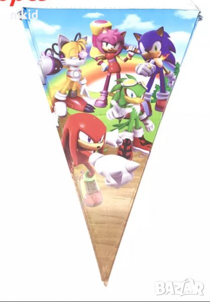 Соник Sonic Happy Birthday сини знаменца флагчета флаг Банер парти гирлянд декор рожден ден, снимка 1