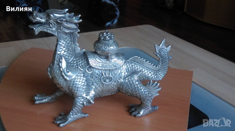Статуетка на Азиатски дракон от Тибетско сребро 1,215 кг , снимка 1