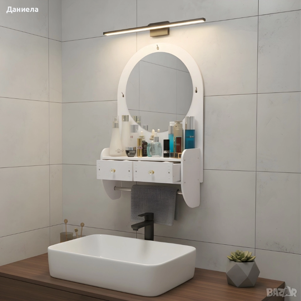 Огледало за грим с място за съхранение – елегантно и спестяващо място решение за баня и спалня, снимка 1