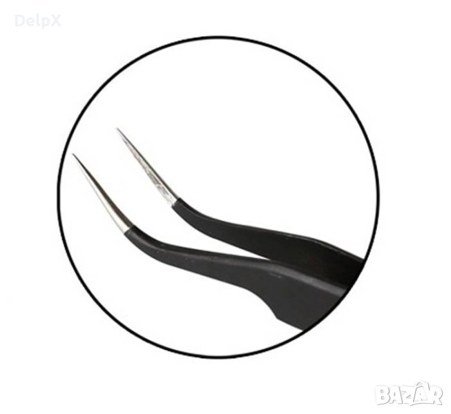 Пинсета антистатична ъглова с гладки челюсти 120mm, снимка 1