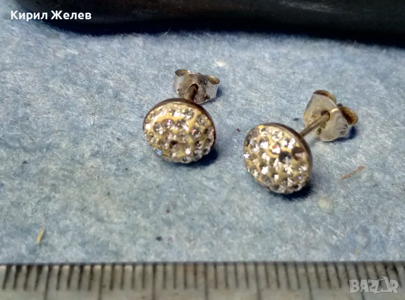 НЕЖНИ КЛАСИЧЕСКИ МОДЕЛ СРЕБЪРНИ ОБЕЧКИ СРЕБРО 925 ОБЕЦИ с ИСКРЯЩИ ЦИРКОНИ В/у БЯЛ ЕМАЙЛ 47476, снимка 1