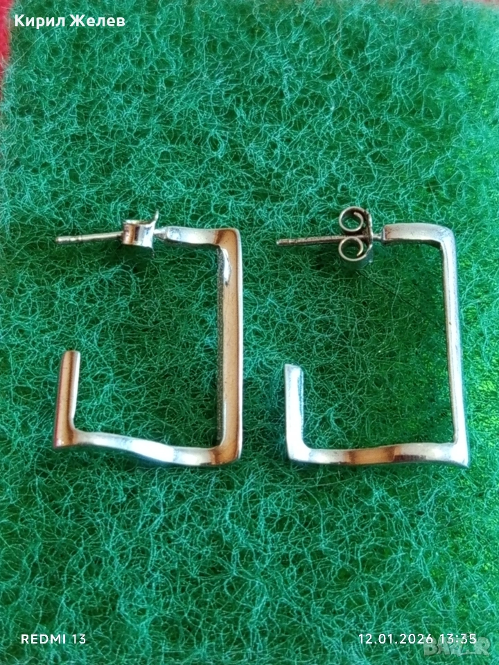 Екстравагантни обеци родирано сребро майсторска ръчна изработка 52742, снимка 1