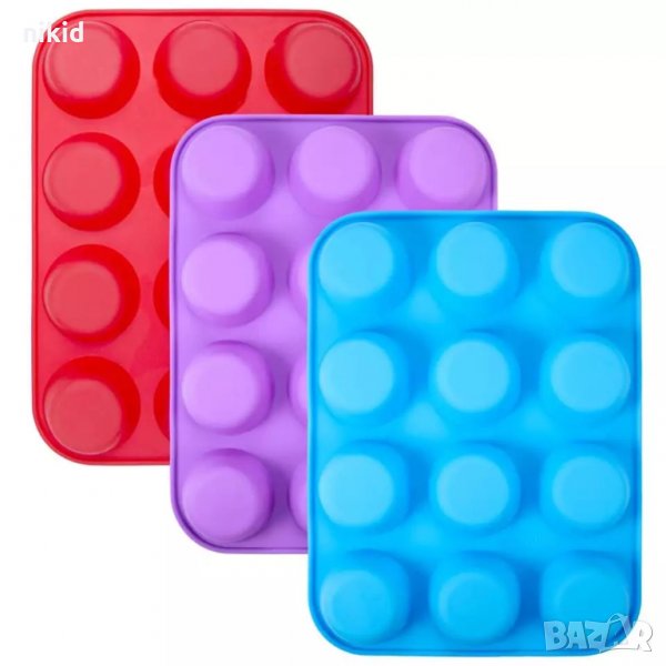 12 кръгли капсули купички формички силиконов молд форма калъп кексчета мъфини крем карамел и др, снимка 1