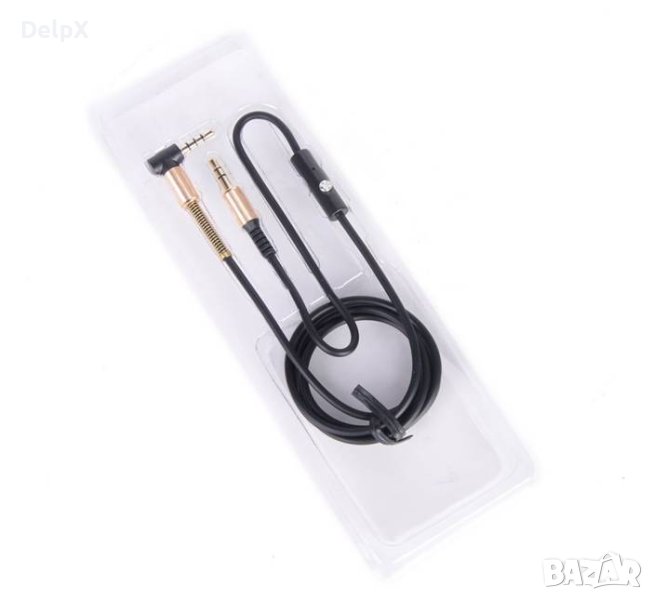Кабел AUX с микрофон 3,5mm прав JACK(м) с 3 пръстена 1m, снимка 1