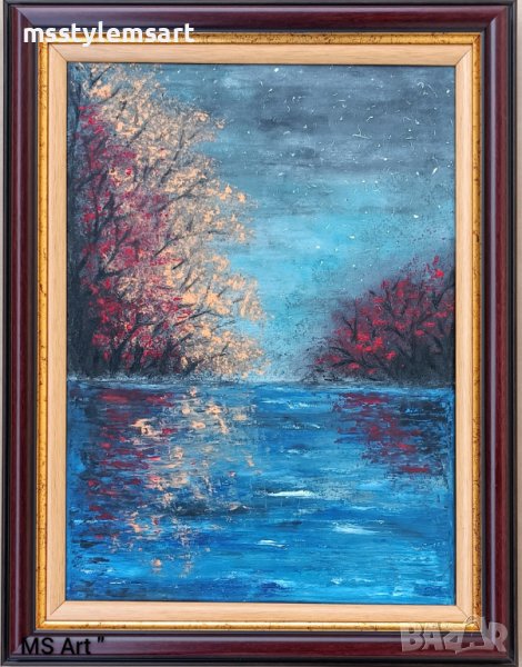 Вечер над езерото " Маслена живопис , снимка 1