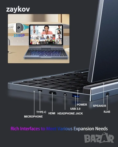 8-инчов мини лаптоп, 2-в-1 малък компютър N150, 12GB RAM, 512GB SSD, сензорен екран, снимка 3 - Работни компютри - 54182126