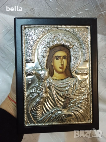 Сребърна масивна  икона на св.Варвара ,проба 950 размери 22/16 см сертификат , снимка 6 - Антикварни и старинни предмети - 52254691