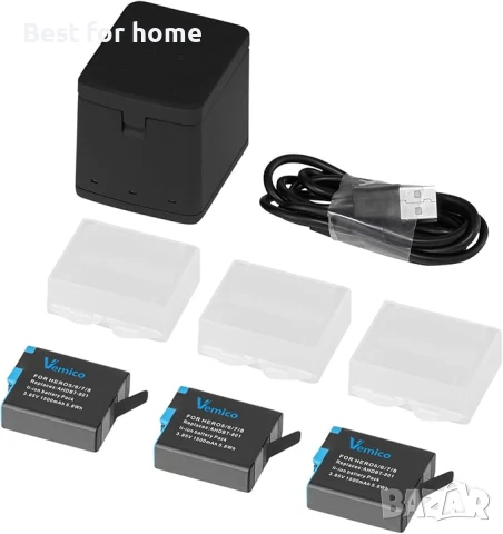 Комплект зарядни устройства Vemico Hero 8 и  3 броя батерии, 1500 mAh, снимка 6 - Батерии, зарядни - 50746250