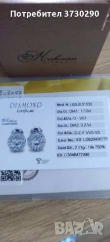 Бяло злато 18к, снимка 5 - Обеци - 52600682