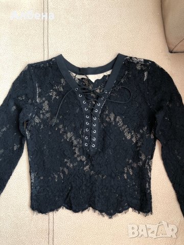 Дантелена блуза кроп топ с връзки, снимка 6 - Блузи с дълъг ръкав и пуловери - 30316009