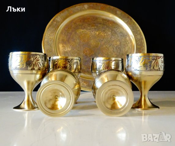 Старинен бронзов сервиз за ракия,клетъчен емайл., снимка 6 - Антикварни и старинни предмети - 31768943