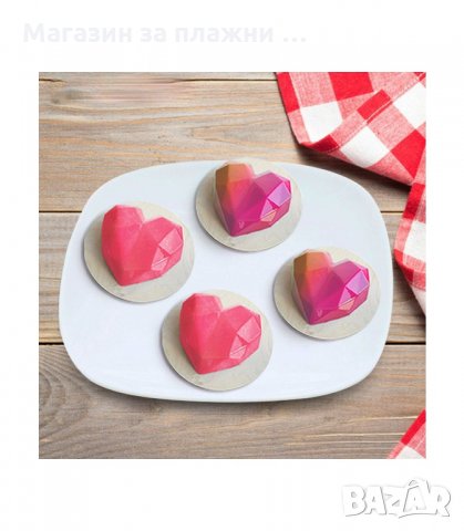 СИЛИКОНОВА ФОРМА ЗА 8 БР. ДИАМАНТЕНИ СЪРЦА - код 3153, снимка 4 - Форми - 34128068