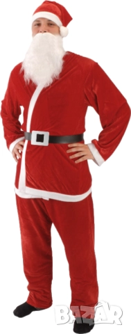Костюм дядо коледа, коледен костюм, дрехи на дядо коледа за възрастни, мъжки костюм за възрастен