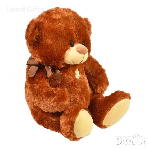 Плюшено мече Тъмнокафяво с панделка и бродерия 45 см, снимка 2 - Плюшени играчки - 39221327
