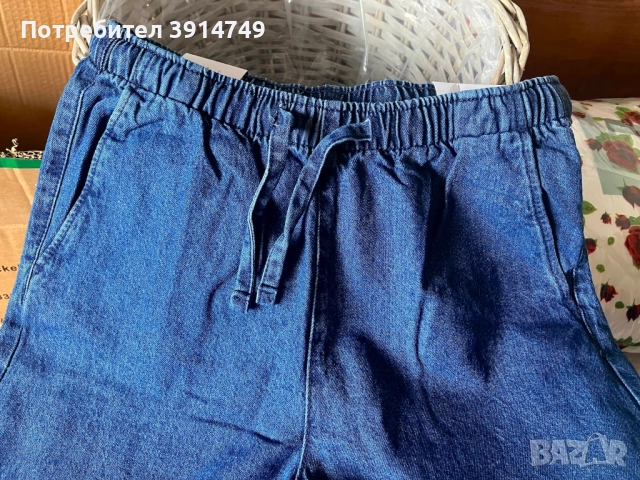 НОВИ Дънки разкроени, еластичен колан и връзки, джобове; S, крачол за височина 164, снимка 3 - Детски панталони и дънки - 51745690
