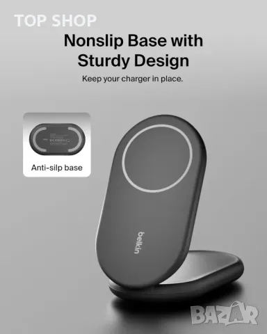 Зарядно устройство Belkin BoostCharge MagSafe, магнитна сгъваема стойка за безжично зареждане 15 W, снимка 5 - Безжични зарядни - 49500208