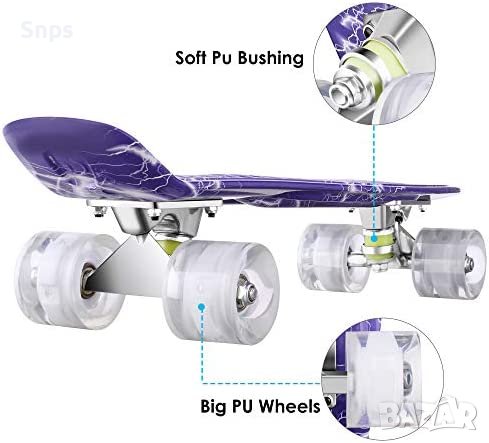 Детски ретро скейтборд WeSkate 55 см 9 сачмени лагери с PU LED светещи колела , снимка 3 - Други - 38764025