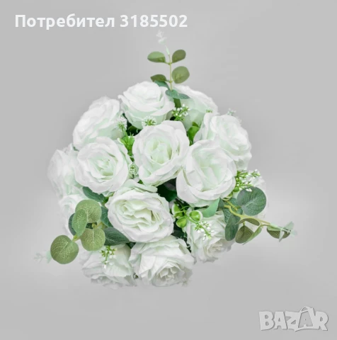 Изкуствени букети с рози и евкалиптови листа – Елегантна украса с дълготраен ефект, снимка 8 - Изкуствени цветя - 51227882
