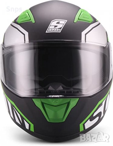 Спортна каска за мотор Soxon ST-1000 с пълно лице, интегриран сенник XS(53-54см), зелена, снимка 6 - Аксесоари и консумативи - 36884666