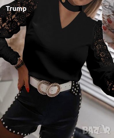Блуза с красив дателен ръкав, черно, снимка 2 - Блузи с дълъг ръкав и пуловери - 31646989