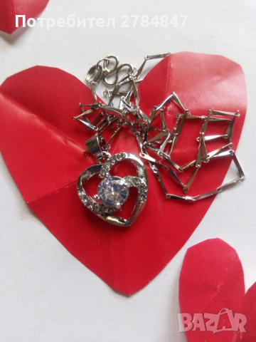 Колие сребърно сърце с кристали , снимка 4 - Колиета, медальони, синджири - 44789451