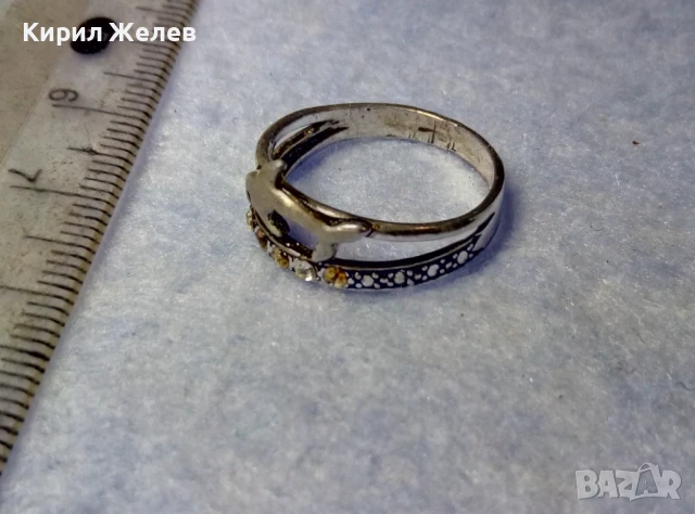 СТАР АЖУРЕН СРЕБЪРЕН ПРЪСТЕН с ДЕЛФИН СРЕБРО ВИСОКА ПРОБА с ЦИРКОНЧЕТА 50189, снимка 3 - Антикварни и старинни предмети - 50510672