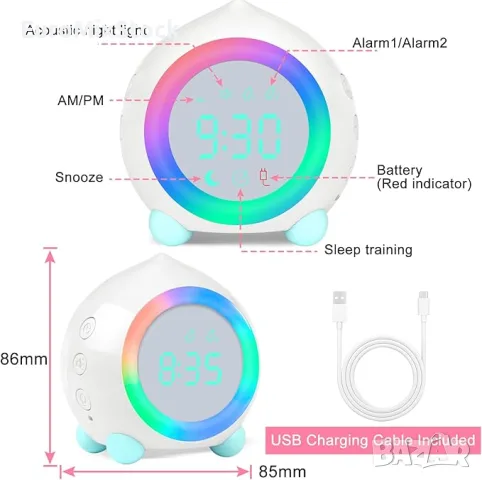 Смарт будилник за деца 2000mAh, RGB LED светлина с функция за обучение на сън, снимка 5 - Будилници и настолни часовници - 55903729