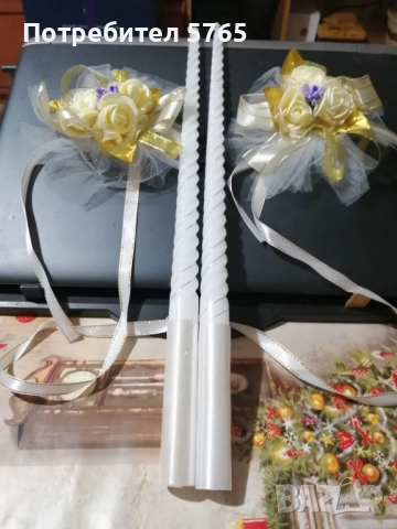 Свещи за сватбен ритуал с украса