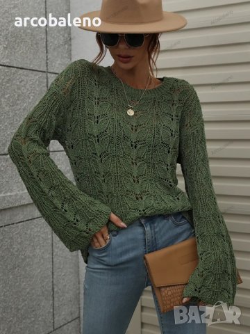 Дамски свободен пуловер с кръгло деколте, 3цвята - 023, снимка 8 - Блузи с дълъг ръкав и пуловери - 42926615