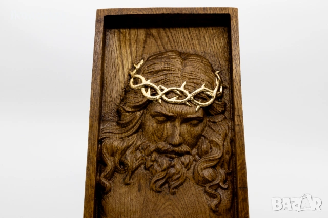 Позлатена релефна икона „Мъките Христови“ от дъб, снимка 5 - Икони - 53222805