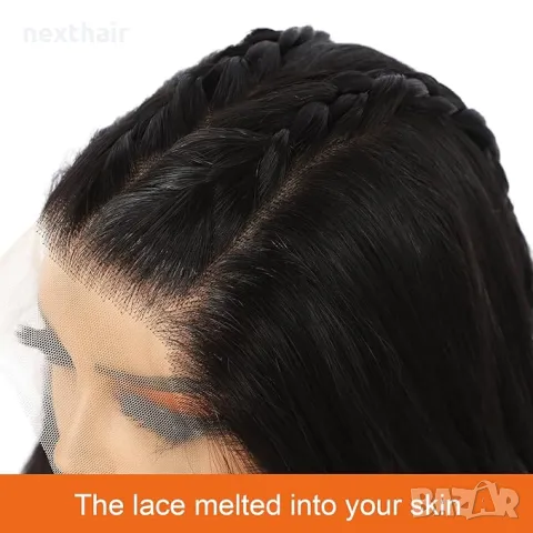 80 см Дълга черна копринено права синтетична перука с дантела 13*6 лейс фронт LACE FRONT, снимка 9 - Аксесоари за коса - 50050143