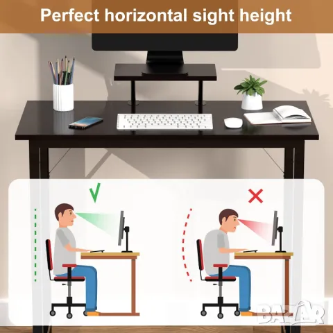 Бюро с подвижна стойка за монитор, черна офис маса, бюро за компютър, снимка 3 - Бюра - 49563680