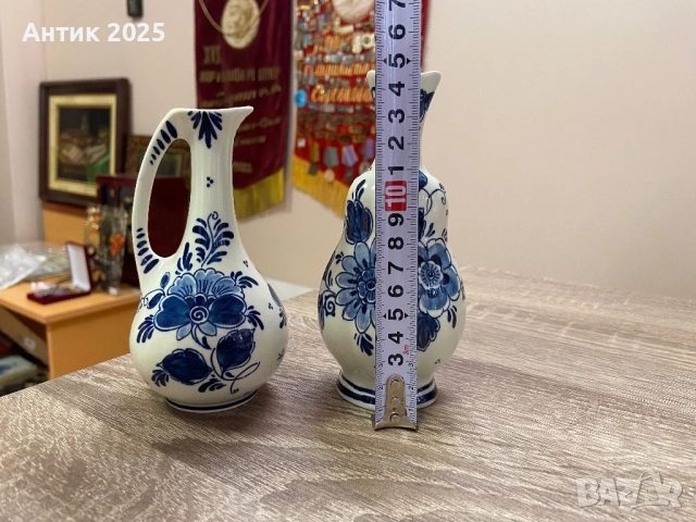 Двойка вази Royal Goedewaagen Blue Delft, рисувани на ръка, снимка 2 - Антикварни и старинни предмети - 52236973