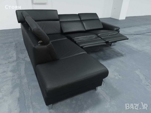 ПРОМОЦИЯ!!! Черен кожен ъглов диван "Boreas" с релаксиращ механизъм, снимка 4 - Дивани и мека мебел - 39394554
