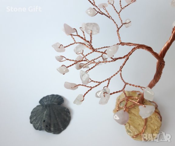 Дръвче Розов кварц, Идея сватба, Подарък камък на сърцето, Дърво на любовта, Подарък за кума, снимка 7 - Декорация за дома - 32993344