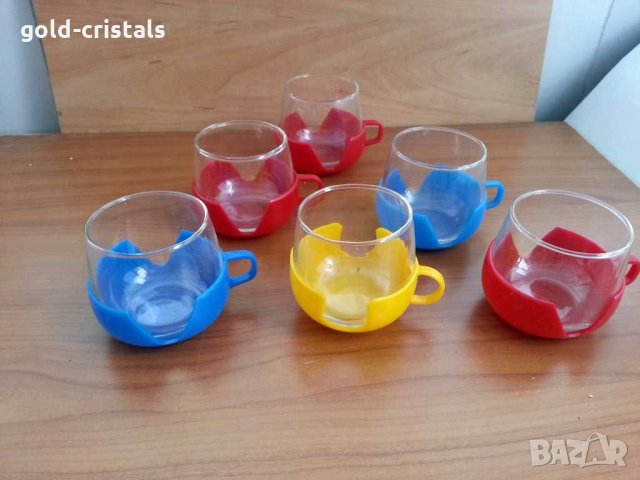 Цветни стакани подстакани с чаши за чай кафе , снимка 2 - Антикварни и старинни предмети - 30366488