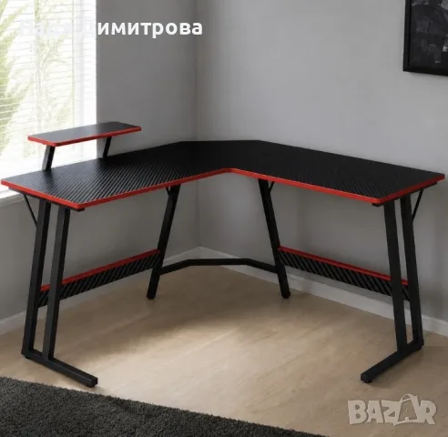 Ъглово геймърско бюро – Карбон дизайн, стойка за монитор и голяма работна площ 130 см