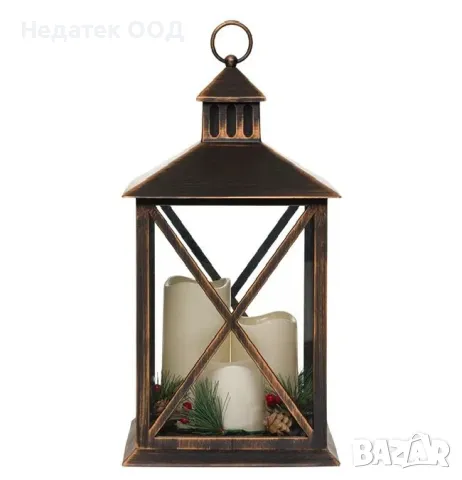 Коледен, Декоративен, Фенер. LED, Черен, 22x22x37cm