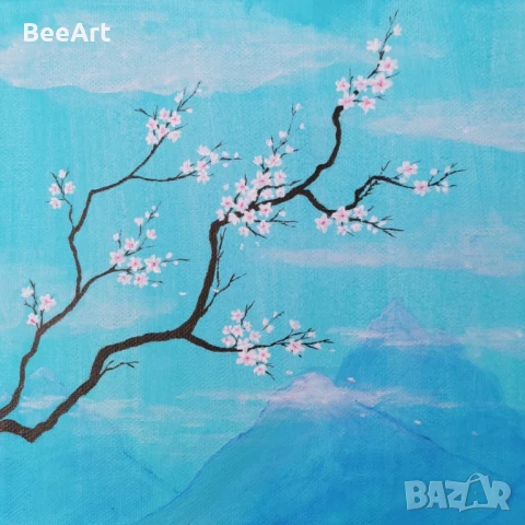 Ръчно рисувана картина "Синя пролет" 🩵