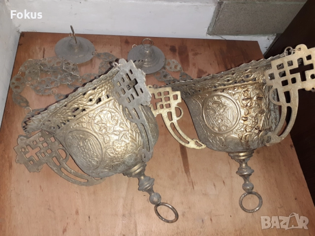 Чифт страхотни стари големи месингови кандила двуглав орел, снимка 5 - Антикварни и старинни предмети - 51978524