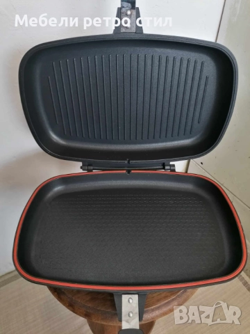 Двоен грил тиган с два вида плочи с незалепващо покритие за лесно и бързо приготвяне на храната. , снимка 5 - Съдове за готвене - 52289995