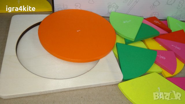Фракционен диск. Fraction disc Дървена игра геометрия за деления и обучение, снимка 7 - Образователни игри - 36584842