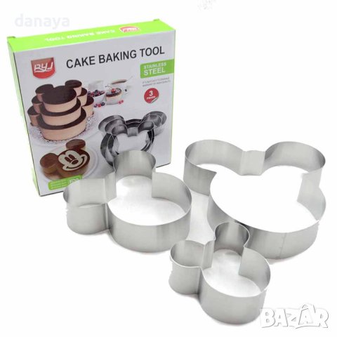 3364 Комплект форми за торта на етажи Мики Маус, 3 броя, снимка 1 - Форми - 40409232