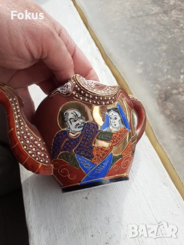 Сатцума Satsuma чайник Япония порцелан позлата печат, снимка 5 - Антикварни и старинни предмети - 53340171