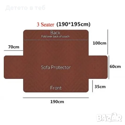 Покривало за диван - триместно, 190х195 см, снимка 2 - Дивани и мека мебел - 48720598